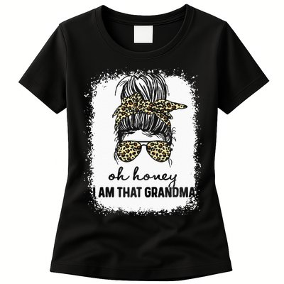 Bleached Leopard Messy Bun Oh Honey I Am That Grandma Funny Womens T-Shirt