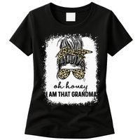 Bleached Leopard Messy Bun Oh Honey I Am That Grandma Funny Womens T-Shirt