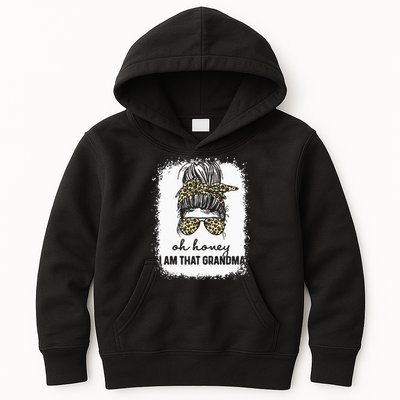 Bleached Leopard Messy Bun Oh Honey I Am That Grandma Funny Kids Hoodie