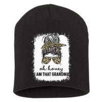Bleached Leopard Messy Bun Oh Honey I Am That Grandma Funny Short Acrylic Beanie