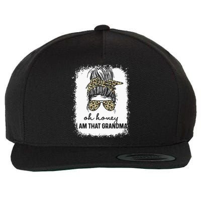 Bleached Leopard Messy Bun Oh Honey I Am That Grandma Funny Wool Snapback Cap