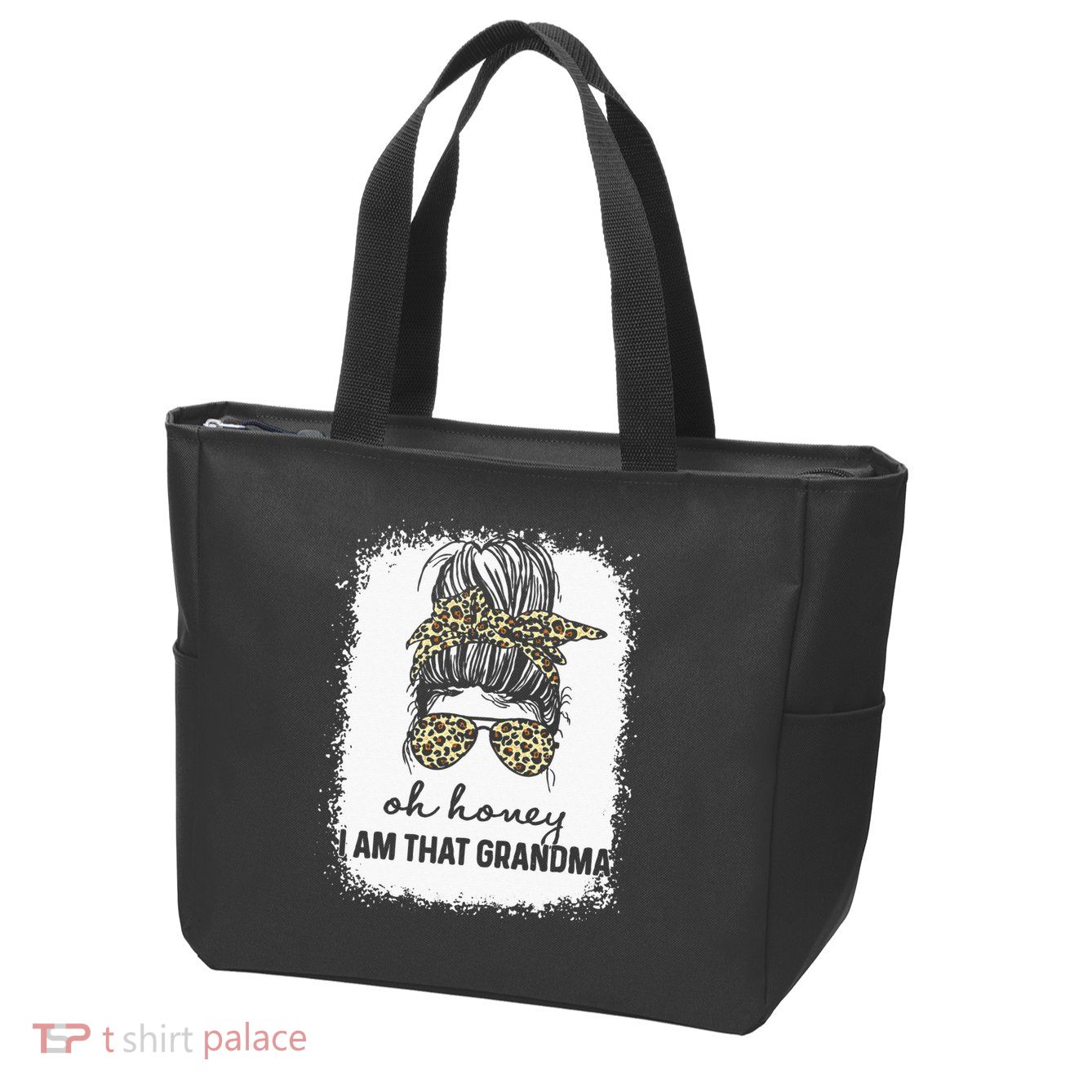 Bleached Leopard Messy Bun Oh Honey I Am That Grandma Funny Zip Tote Bag