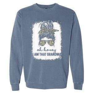 Bleached Leopard Messy Bun Oh Honey I Am That Grandma Funny Garment-Dyed Sweatshirt