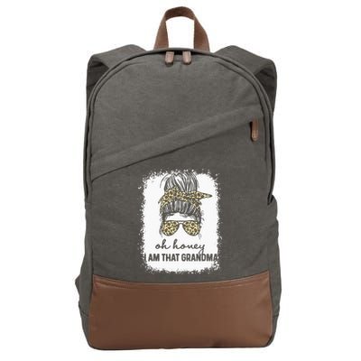 Bleached Leopard Messy Bun Oh Honey I Am That Grandma Funny Cotton Canvas Backpack