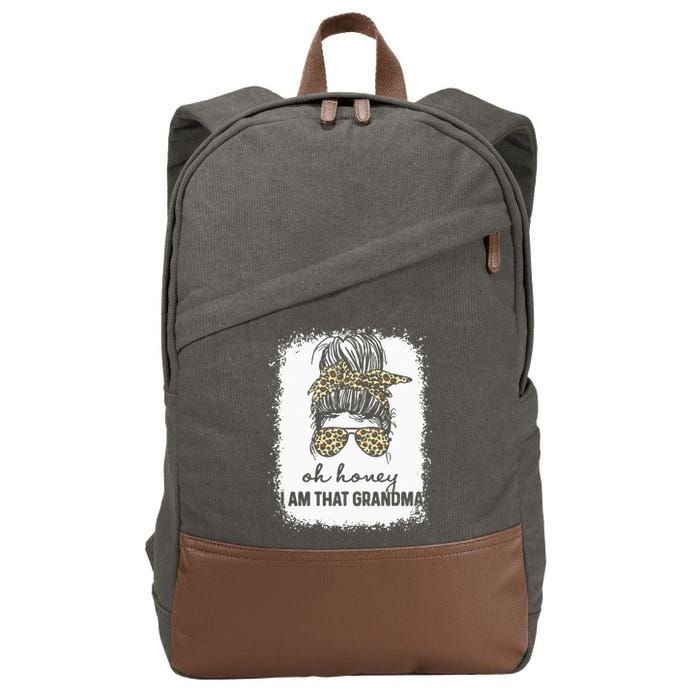 Bleached Leopard Messy Bun Oh Honey I Am That Grandma Funny Cotton Canvas Backpack