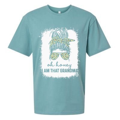 Bleached Leopard Messy Bun Oh Honey I Am That Grandma Funny Sueded Cloud Jersey T-Shirt