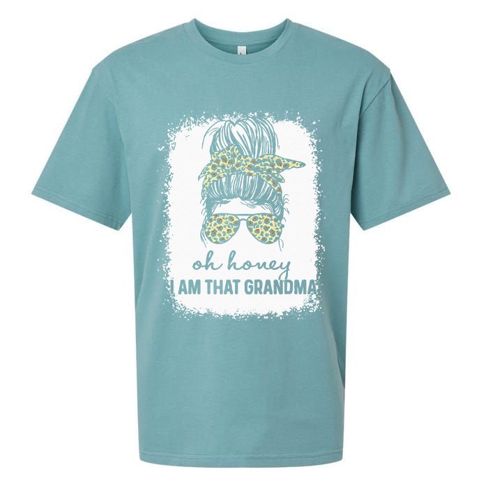 Bleached Leopard Messy Bun Oh Honey I Am That Grandma Funny Sueded Cloud Jersey T-Shirt