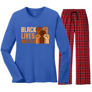 Black Lives Matter Fist Black History Month Juneteenth Gift Women's Long Sleeve Flannel Pajama Set 