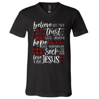 Believe Like Mary Trust Like Joseph Hope Like Shepherds V-Neck T-Shirt