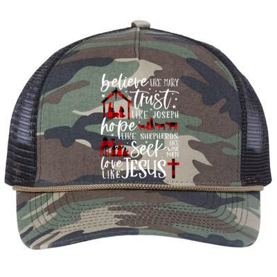 Believe Like Mary Trust Like Joseph Hope Like Shepherds Retro Rope Trucker Hat Cap