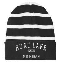 Burt Lake Michigan MI Vintage Striped Beanie with Solid Band