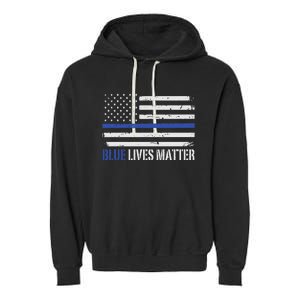 Blue Lives Matter Thin Blue Line American Flag Cop Garment-Dyed Fleece Hoodie