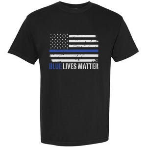 Blue Lives Matter Thin Blue Line American Flag Cop Garment-Dyed Heavyweight T-Shirt