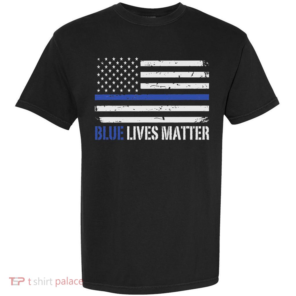 Blue Lives Matter Thin Blue Line American Flag Cop Garment-Dyed Heavyweight T-Shirt