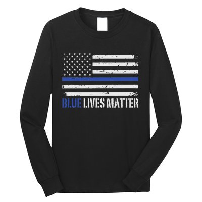 Blue Lives Matter Thin Blue Line American Flag Cop Long Sleeve Shirt