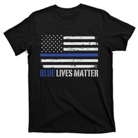 Blue Lives Matter Thin Blue Line American Flag Cop T-Shirt