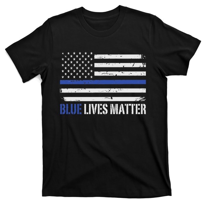 Blue Lives Matter Thin Blue Line American Flag Cop T-Shirt