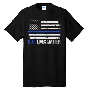 Blue Lives Matter Thin Blue Line American Flag Cop Tall T-Shirt