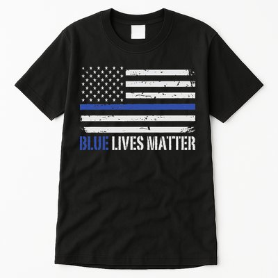 Blue Lives Matter Thin Blue Line American Flag Cop Tall T-Shirt
