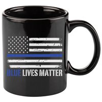 Blue Lives Matter Thin Blue Line American Flag Cop 11oz C Handle Ceramic Mug