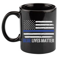 Blue Lives Matter Thin Blue Line American Flag Cop 11oz C Handle Ceramic Mug