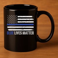Blue Lives Matter Thin Blue Line American Flag Cop 11oz C Handle Ceramic Mug