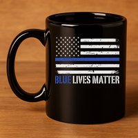 Blue Lives Matter Thin Blue Line American Flag Cop 11oz C Handle Ceramic Mug