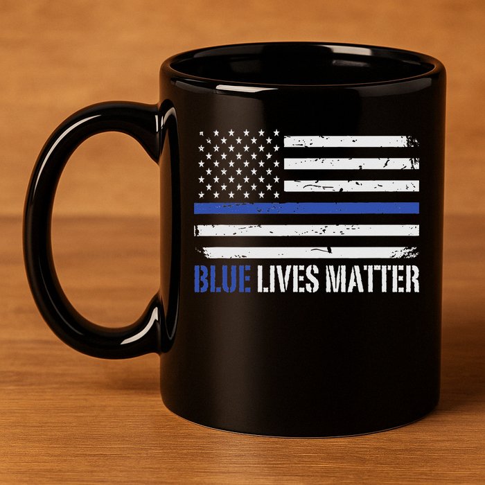 Blue Lives Matter Thin Blue Line American Flag Cop 11oz C Handle Ceramic Mug