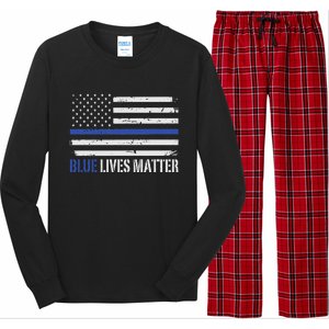 Blue Lives Matter Thin Blue Line American Flag Cop Long Sleeve Pajama Set