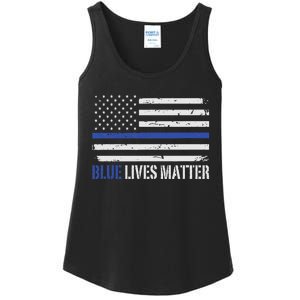 Blue Lives Matter Thin Blue Line American Flag Cop Ladies Essential Tank