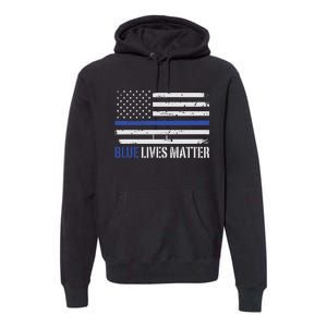 Blue Lives Matter Thin Blue Line American Flag Cop Premium Hoodie