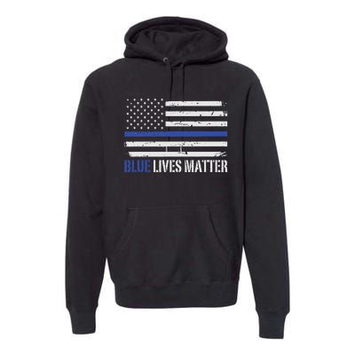 Blue Lives Matter Thin Blue Line American Flag Cop Premium Hoodie