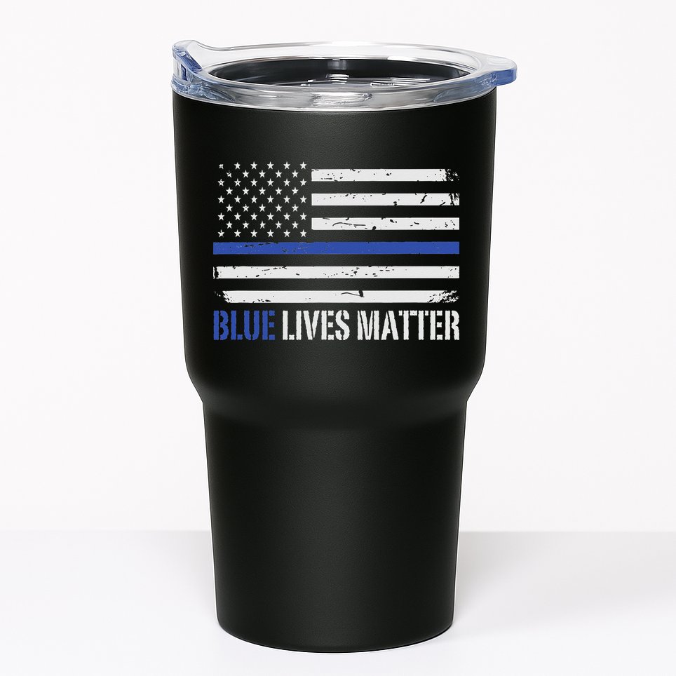 Blue Lives Matter Thin Blue Line American Flag Cop Tumbler
