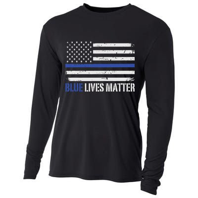 Blue Lives Matter Thin Blue Line American Flag Cop Cooling Performance Long Sleeve Crew