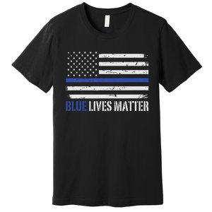 Blue Lives Matter Thin Blue Line American Flag Cop Premium T-Shirt