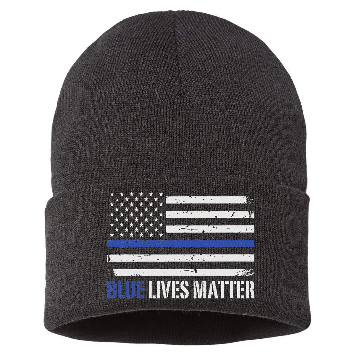 Blue Lives Matter Thin Blue Line American Flag Cop Sustainable Knit Beanie