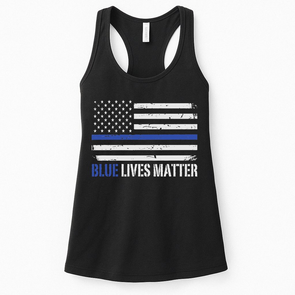 Blue Lives Matter Thin Blue Line American Flag Cop Womens Tank Top