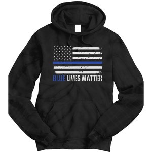 Blue Lives Matter Thin Blue Line American Flag Cop Tie Dye Hoodie