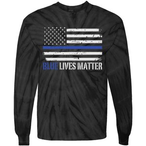 Blue Lives Matter Thin Blue Line American Flag Cop Tie-Dye Long Sleeve Shirt