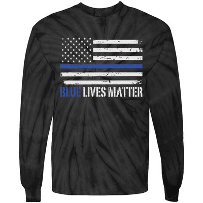 Blue Lives Matter Thin Blue Line American Flag Cop Tie-Dye Long Sleeve Shirt