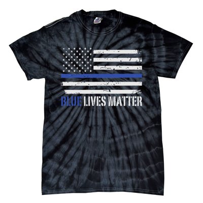 Blue Lives Matter Thin Blue Line American Flag Cop Tie-Dye T-Shirt