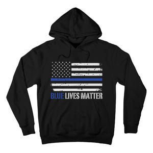 Blue Lives Matter Thin Blue Line American Flag Cop Tall Hoodie