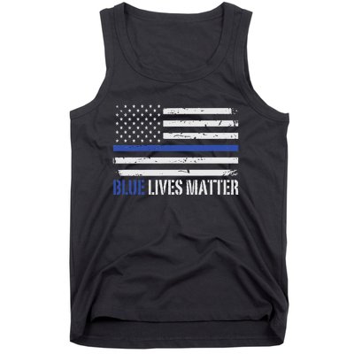 Blue Lives Matter Thin Blue Line American Flag Cop Tank Top