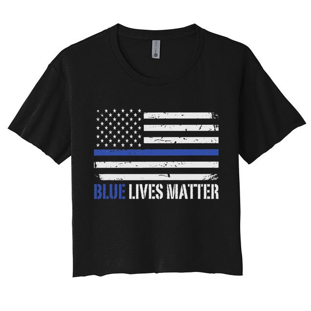 Blue Lives Matter Thin Blue Line American Flag Cop Crop Top