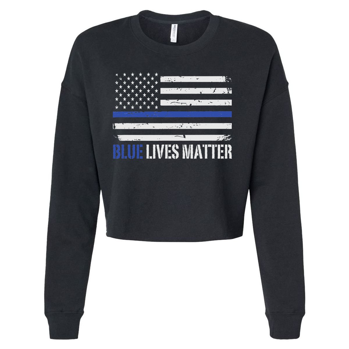 Blue Lives Matter Thin Blue Line American Flag Cop Cropped Pullover Crew