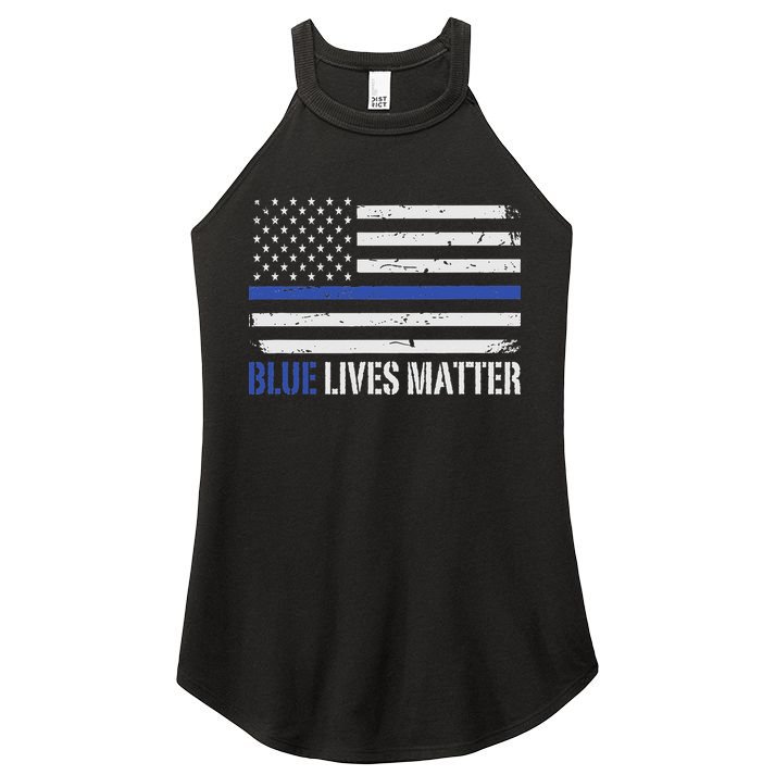 Blue Lives Matter Thin Blue Line American Flag Cop Women's Perfect Tri Rocker Tank