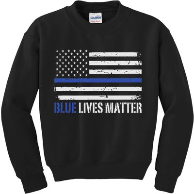 Blue Lives Matter Thin Blue Line American Flag Cop Kids Sweatshirt