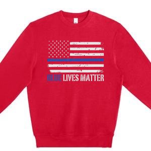 Blue Lives Matter Thin Blue Line American Flag Cop Premium Crewneck Sweatshirt