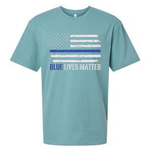 Blue Lives Matter Thin Blue Line American Flag Cop Sueded Cloud Jersey T-Shirt