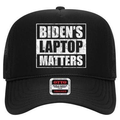 Bidens Laptop Matters Funny Anti Democrat Pro Trump High Crown Mesh Back Trucker Hat